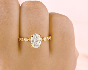 1.5 CT Oval Lab Grown Diamond Engagement Ring: Solid Gold Solitaire