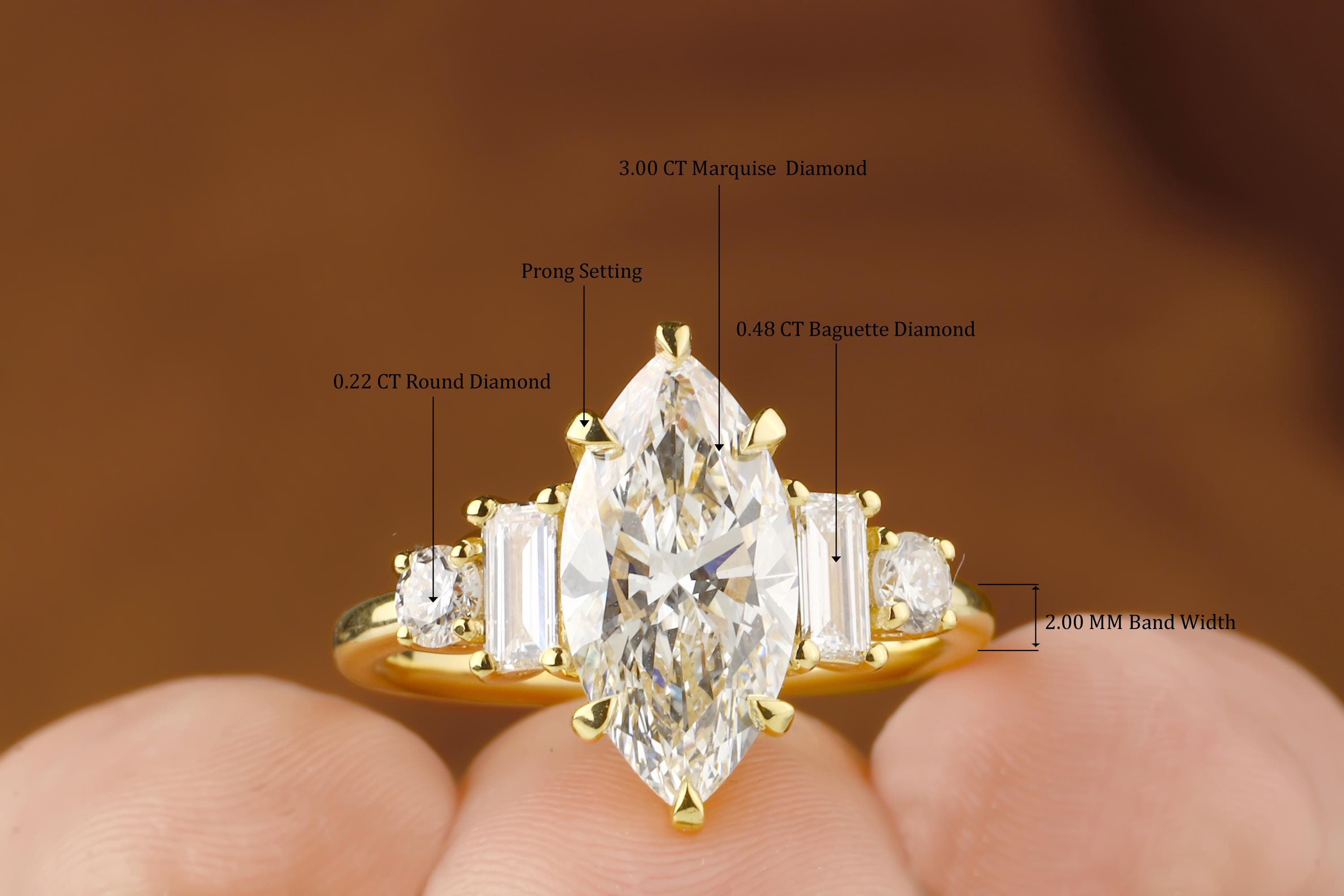 マーキス 3.0 CT ラボグロウンダイヤモンド エンゲージリング：14K 