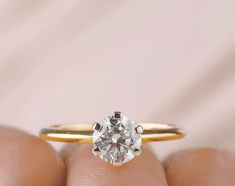 Anillo de compromiso solitario de oro de 14 quilates con diamante cultivado en laboratorio de 1,20 quilates