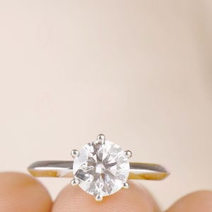 1.56 CT Round Solitaire Engagement Ring, 6 Prong Moissanite Ring, Solitaire Moissanite Ring, 14K Solid Gold Round Solitaire Ring