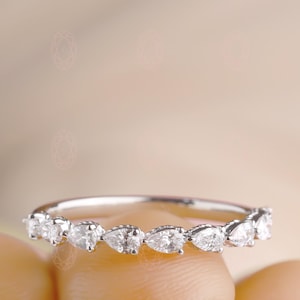 Pear Cut Lab Grown Diamond Wedding Band | Half Eternity Stacking Band | Diamond Wedding Ring | 14K/18K Wedding Band