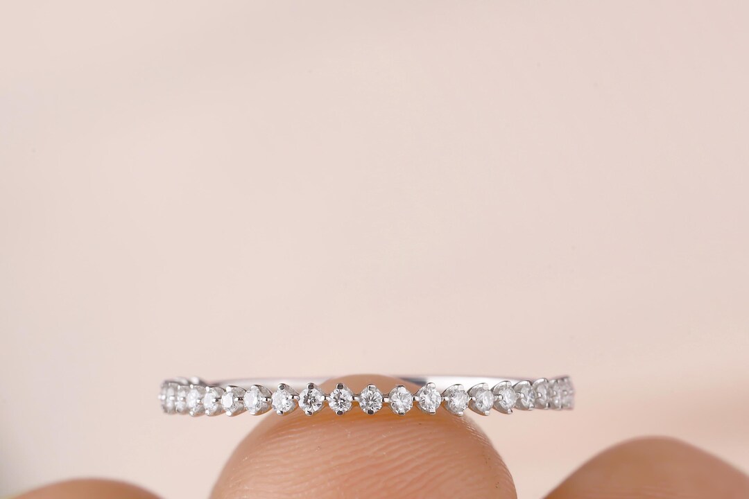 Lab Diamond Half Eternity Wedding Band: 14k Gold Stacking Ring - Etsy
