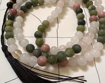 Mala Beads Quartz, Rhodonite & Jasper