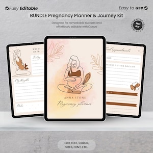 Pianificatore Gravidanza Personalizzabile CANVA - Regalo Unico per Future Mamme, Diario Gender-Neutral per Ogni Fase di Attesa