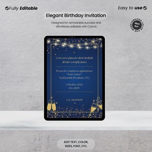 Invito Festa di Compleanno - ELEGANTE MINIMAL Digital & Stampabile, Template Editabile Canva, Invito WhatsApp