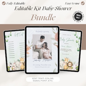 Kit BABY SHOWER - Plantilla Canva Editable para Invitaciones, Anuncios de Embarazo, Lista de Regalos y Agradecimientos, NUEVAS Futuras Mamás