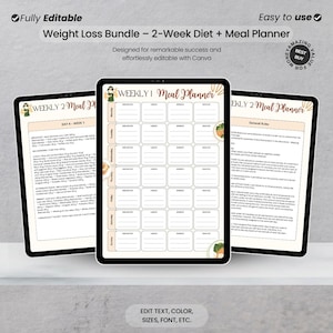 BUNDLE Meal Planner & Dieta 2 Settimane Dimagrire - PDF Stampabile Bundle | Planner Alimentare + Programma Dimagrante + Guida