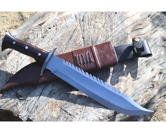 Machete Rembo Nepalés/Kukri hecho a mano - Hoja de espiga completa de 12 pulgadas, mango de palisandro