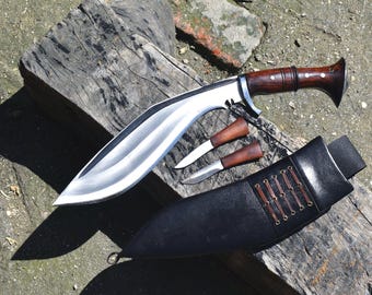 Handmade Nepalese Kukri Knife: 11.5" Hunting Full Tang, Rosewood Handle