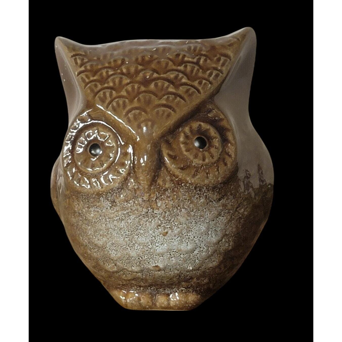 Vintage Handcrafted Brown Ceramic Owl Figurine Decorative Collectible 3" Tall