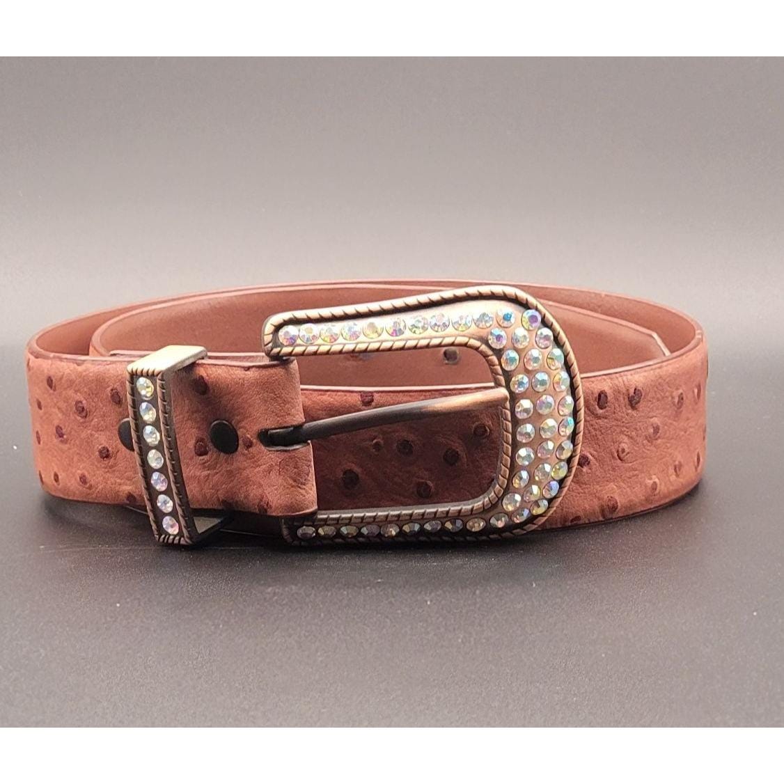 Roper Women Ostrich Leather Belt With Rhinestone Buckle 