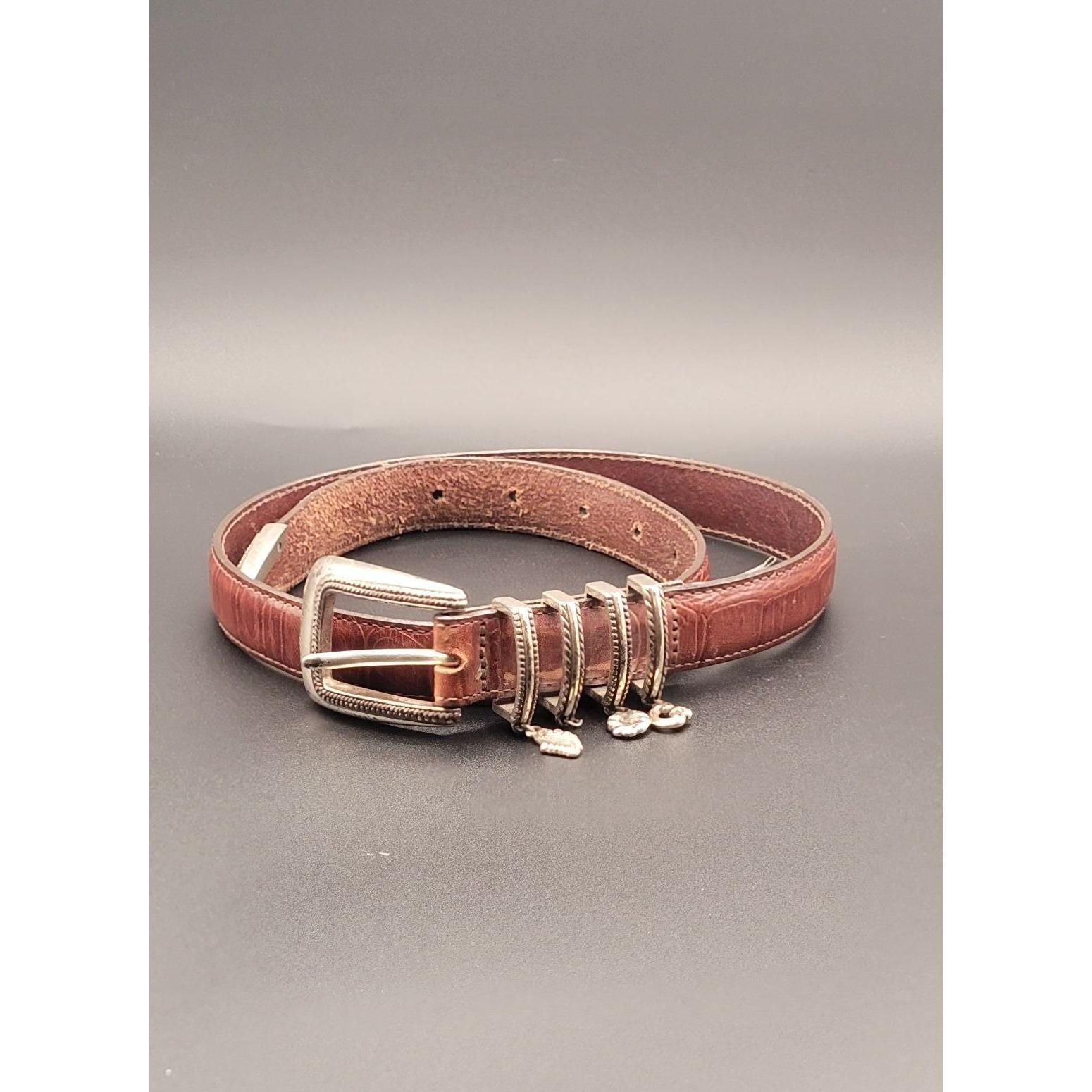 Brighton Women Leather Belt Small With Charms and Metal Tip 