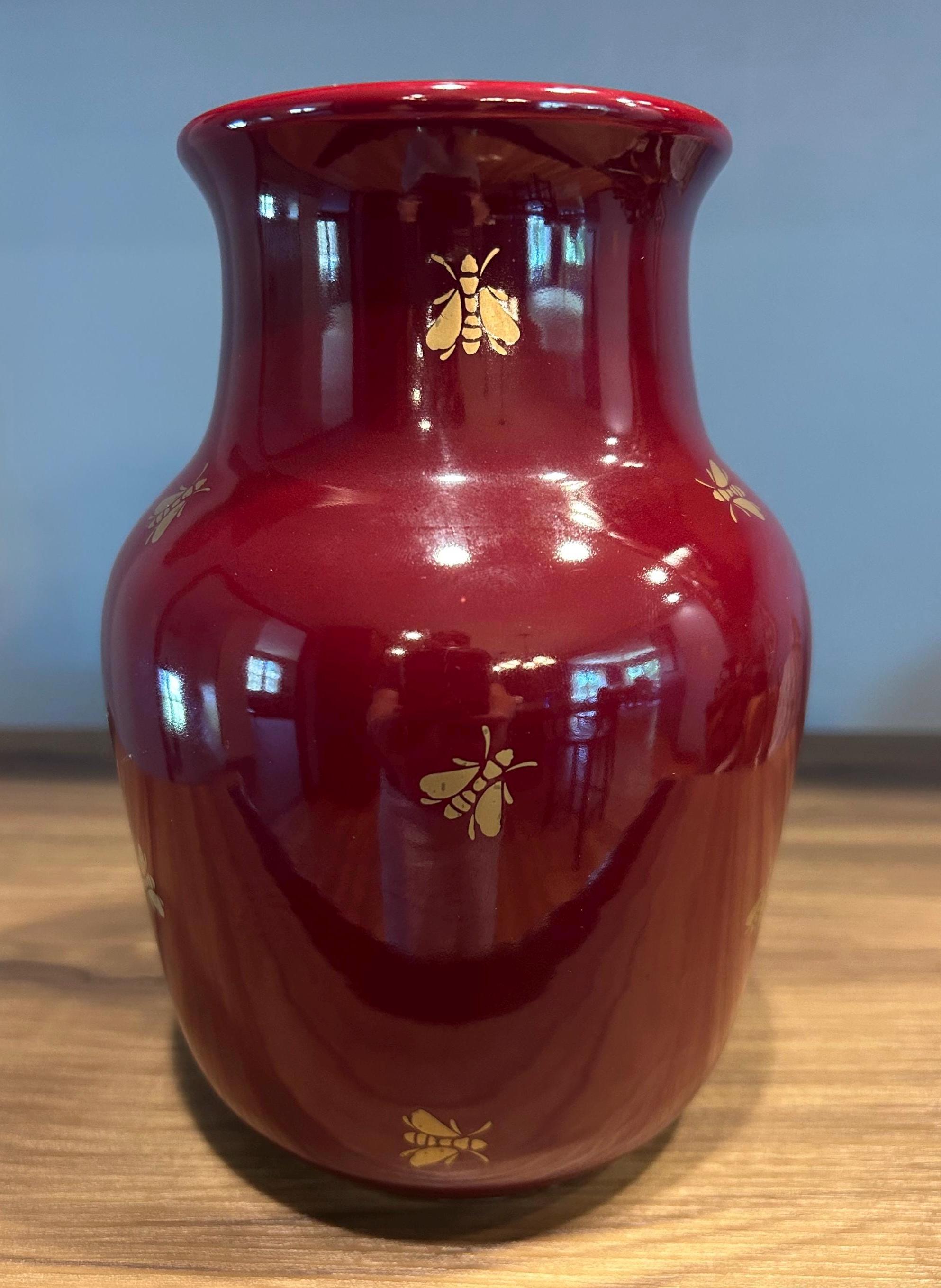 イーサン・アレン イタリア製 陶器 マルーン色 花瓶 金の蜂付き - Etsy 