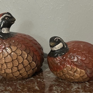 vintage ceramic pottery painted quail figurines