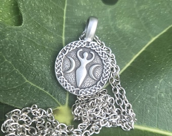 Celestial Goddess Necklace: Silver Pewter Pendant, Rhodium Plated Chain