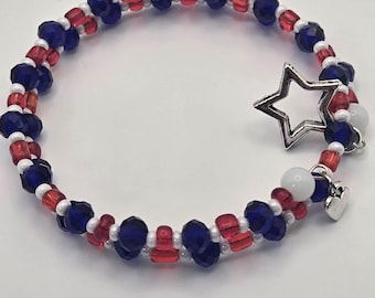Red White Blue Beaded Bracelet: 4th of July Americana Patriotic Jewelry