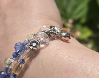 One-of-a-kind Woodland Bead Bracelet: Acorn, Flowers, and Pine Cone Charms
