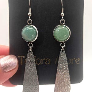 Long Green Aventurine Earrings: Floral Jewelry, Stainless Steel Dangle