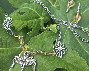 Floral Necklace and Drop Earrings Set: Lightweight Woodland Jewelry