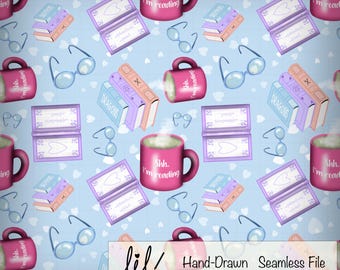 Seamless File Shh I’m Reading Digital Design Instant Download  Digital Papers Vinyl Fabric Surface Design 300 DPI PNG Books Tea Reader