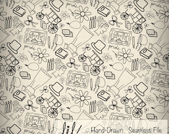 Seamless File Regency Doodle Book Art Digital Design Instant Download for Digital Paper Wrapping Vinyl Fabric Surface Design 300 DPI PNG