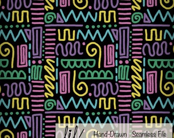 Seamless File Retro Doodle Vibes  Digital Design Instant Download  Digital Paper Wrapping Vinyl Fabric Surface Design 300 DPI PNG  80s 90s