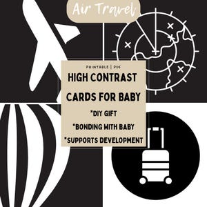 Karty dla dzieci o wysokim kontraście | Motyw transportu lotniczego, wsparcie wizualne (pobranie cyfrowe)