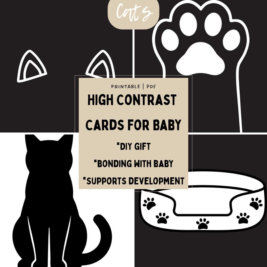 Infant Flash Cards | High Contrast Baby Cards | Cat Theme | Early ...