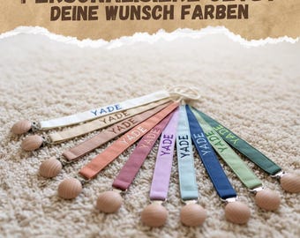Personalisierte Schnullerkette mit Namen - Stoff Schnullerkette - Schnullerband in verschiedenen Farben