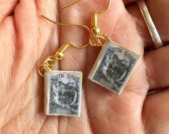 Tiny Book Earrings -North & South - Smaller Than a Penny