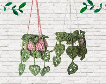 Cute Crochet Car Hanging Plant Rearview Mirror Plant Decoration Succulent Hanging Plant Car Accessory Gift for Mom Her Women Birthday Gift