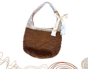 Boho Style Bag, Handmade Bag, Handmade Purse, Crochet Purse, , Beach Bag, Style bag Crochet Hobo Bag with Neutral Tones – Handmade with Love