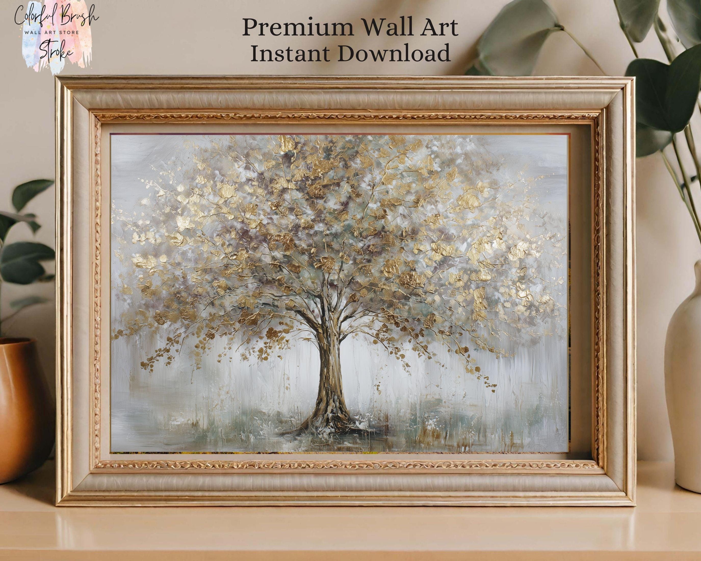 Gold Tree of Life Wall Art Printable, Abstract Gold Leaf Tree Painting ...