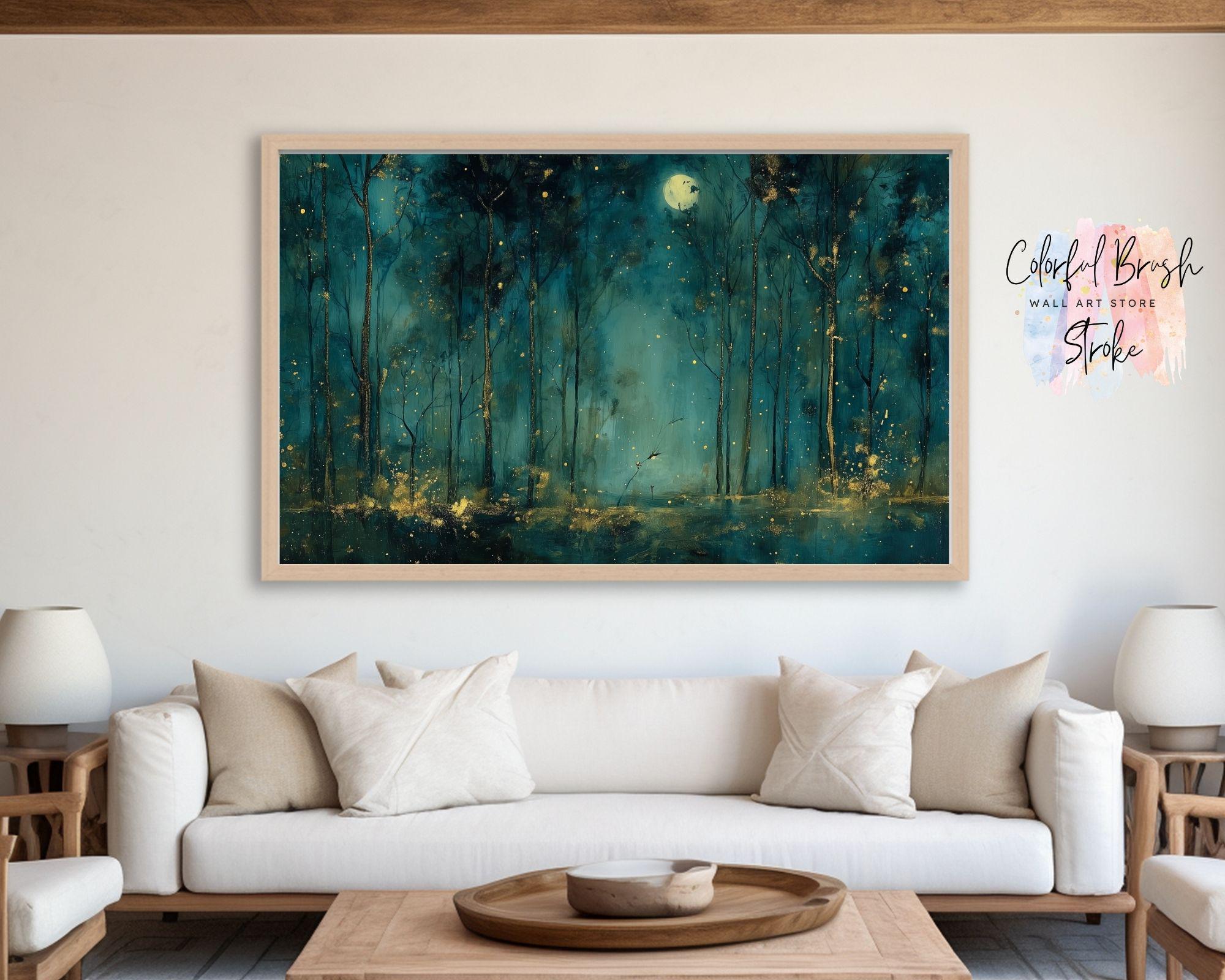 Moon & Stars Dark Forest Wall Art Printable, Vintage Night Sky ...