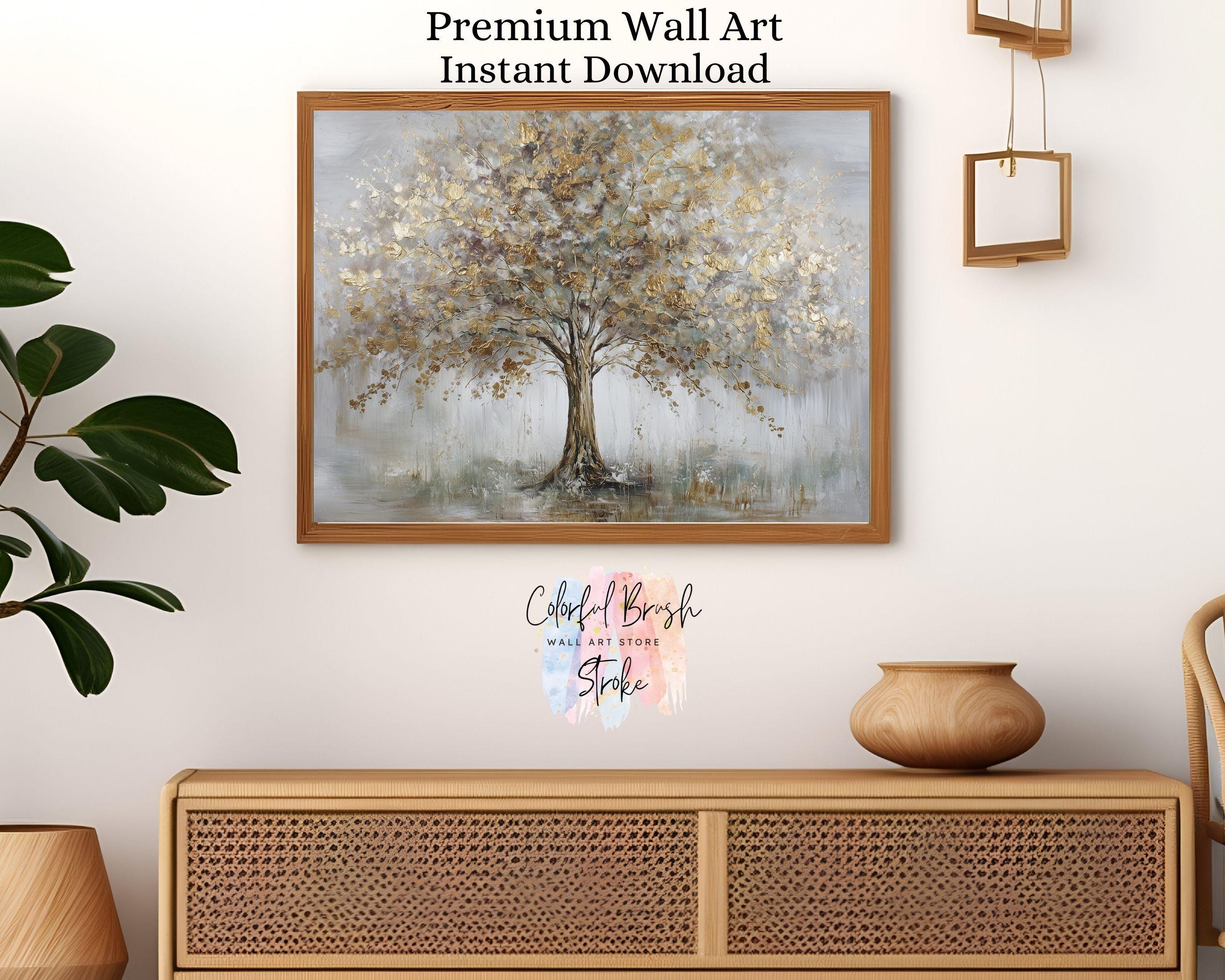 Gold Tree of Life Wall Art Printable, Abstract Gold Leaf Tree Painting ...