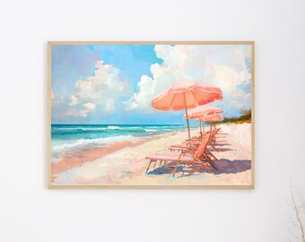 Pastel Beach Print | Retro Pink Coastal Wall Art (Digital Download)