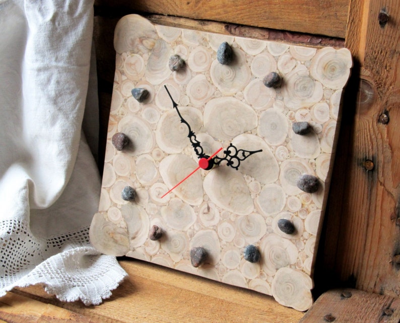 Juniper Wood Clock Natural Handmade Wall Clock Large Wooden Etsy