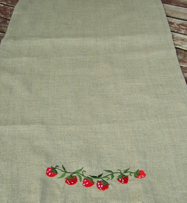 Natural Linen Tea Towel, Embroidered Floral Hand Towel, Handmade
