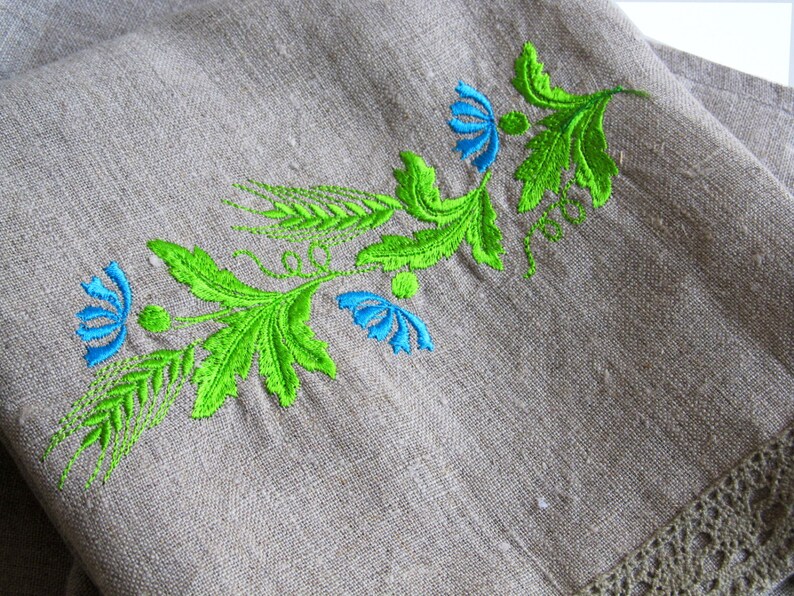 Natural Linen Tea Towel Embroidered Floral Hand Towel Etsy