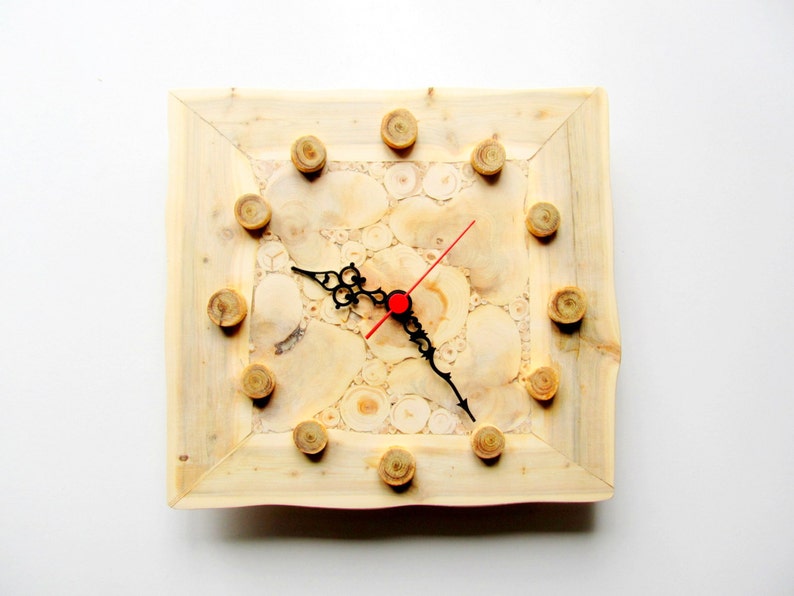 Juniper Wood Clock Natural Handmade Wall Clock Large Wooden Etsy