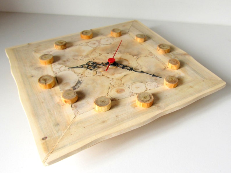 Juniper Wood Clock Natural Handmade Wall Clock Large Wooden Etsy