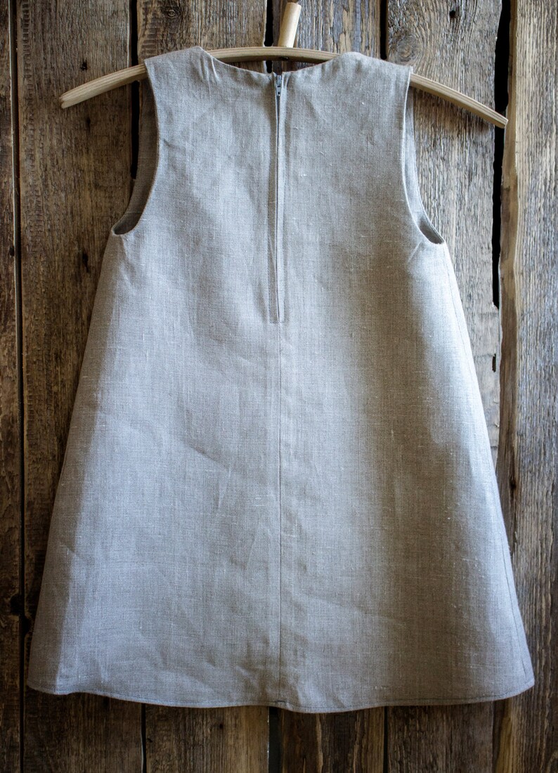 Linen Embroidered Dress Flower Girl Rustic Wedding Gray Etsy