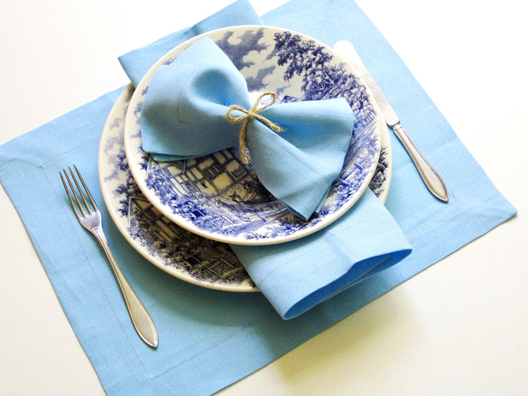 Light Blue Linen Placemat, Handmade Table Linen, Linen Wedding Decor