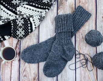 Men wool socks, Handmade socks, Gray wool, Natural sheep wool yarn, Hand knit socks, Wool socks, Leg warmer