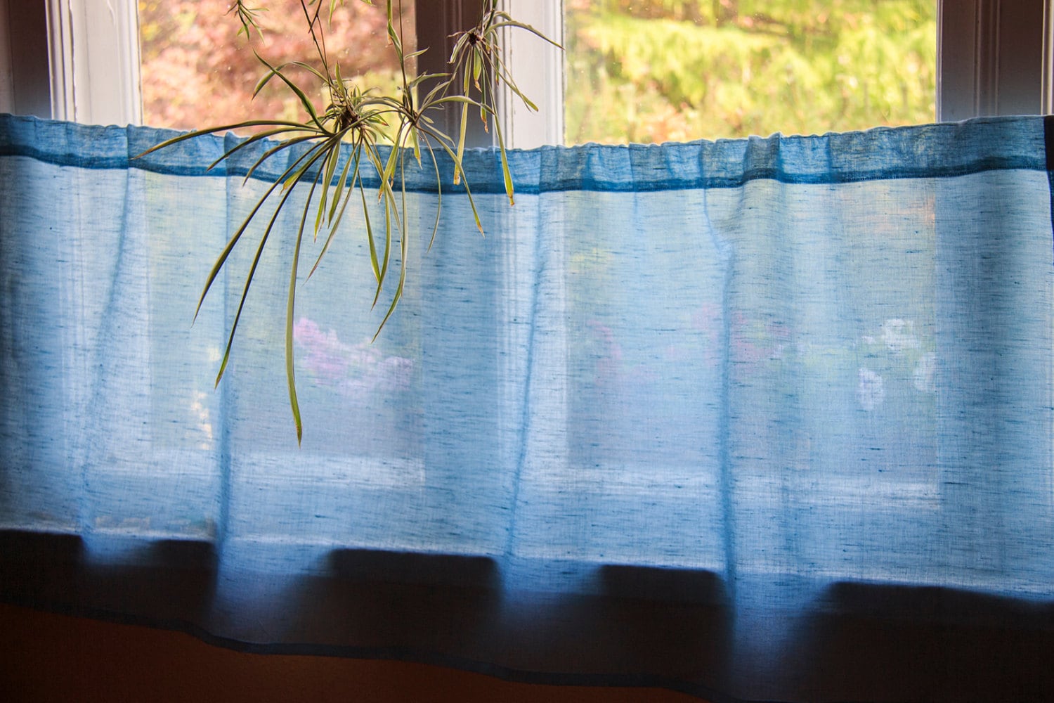 Light Blue Linen Cafe Curtain Natural Kitchen Valance Etsy