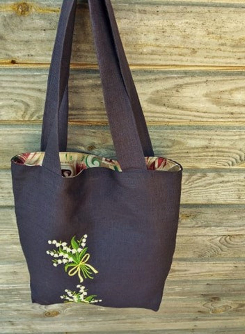 Natural linen Natural Beach Tote Bag Eco-friendly Linen Tote Bag Grocery Reusable Bag Small bag Embroidered Bag