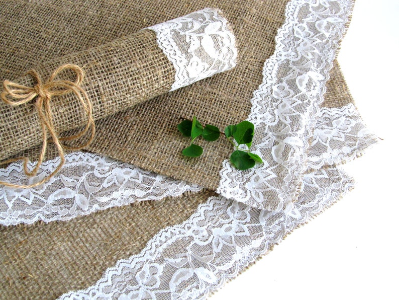 Burlap Linen Placemat With Lace, Handmade Linen Table Decor, Rustic Wedding Decor, 100 Pure