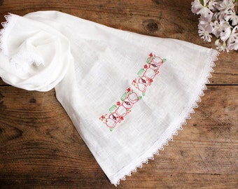 Towel, Natural tea towels, Embroidered Floral Hand Towel, Handmade, Ethnic Pattern, White, 100% Pure Linen Guest Towel, Eco-friendly Gift