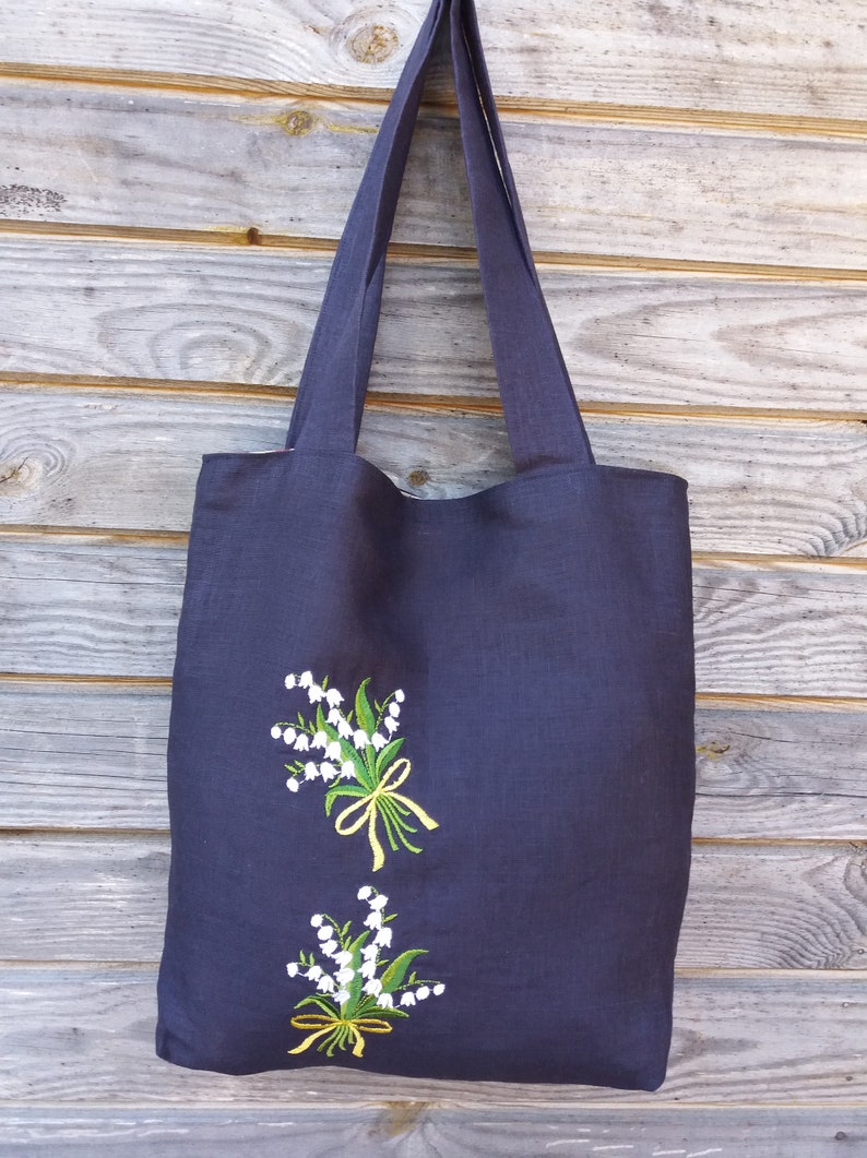 Natural linen Natural Beach Tote Bag Eco-friendly Linen Tote Bag Grocery Reusable Bag Small bag Embroidered Bag