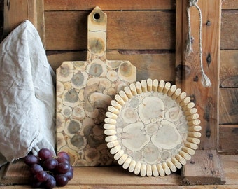 Juniper Wood Cutting Board and Platter Set, Handmade Breadboard, Bowl, Wooden Dish Set, Rustic Home Decor, Kitchen Utensil, Untreated Wood